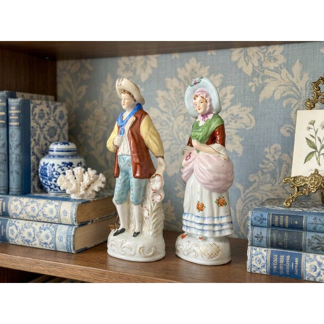 Mid 20th Century Pair of “Made in Occupied Japan” Porcelain Staffordshire-Style Figurines, Circa 1945–1952 For Sale - Image 5 of 10