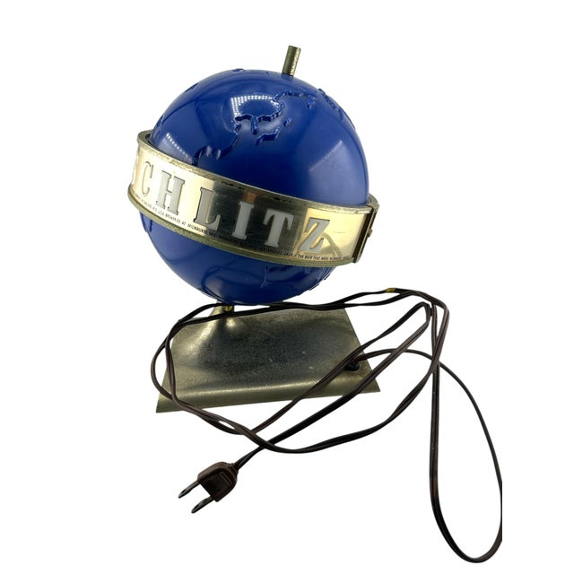 Blue Vintage 1956 Schlitz Beer Salesman Sample Rotating Globe Desk Lamp For Sale - Image 8 of 8