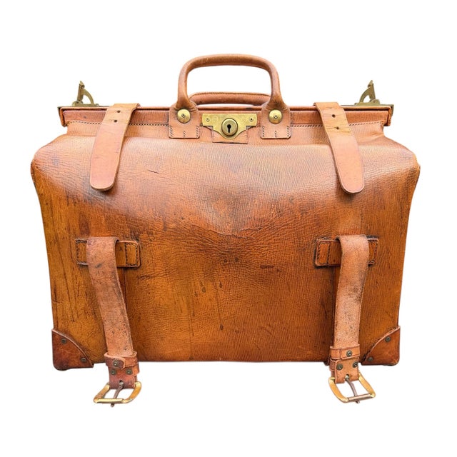 Animal Skin Vintage English Tanner Krolle & Co. Ltd. For Harrods Leather Gladstone Bag For Sale - Image 7 of 18