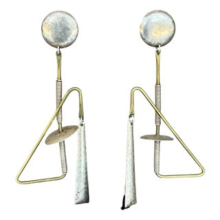 Vintage Abstract Mixed Metal Dangle Earrings For Sale