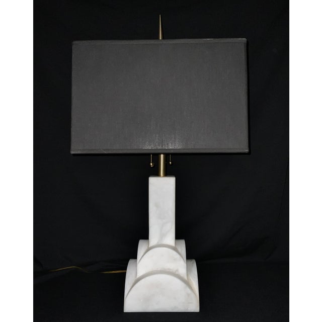 Frederick Cooper Art Deco Metropolis Lamp. Solid White Marble (or Alabaster) A heavy lamp eye catcher and statement. 33"...