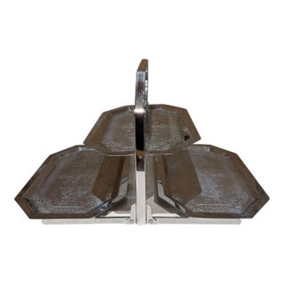 Chase Art Deco Chrome Triple-Tier Folding Snack Tray Fb Plated For Sale