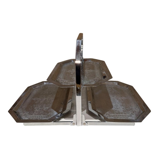 Chase Art Deco Chrome Triple-Tier Folding Snack Tray Fb Plated For Sale