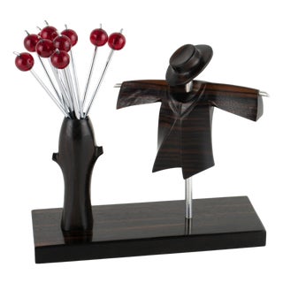 1930s Art Deco Cocktail Picks with Chrome and Macassar Wood Scarecrow For Sale