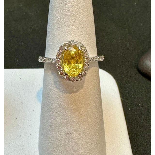 2.2 Ct Oval Cut Natural Yellow Sapphire & Diamond Halo Engagement Ring For Sale In New York - Image 6 of 8