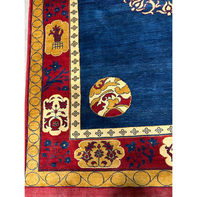 Navy Blue 1990s Asian Inspired Design, Deep Indigo, Yellow, Asian Deco, For Sale - Image 8 of 12