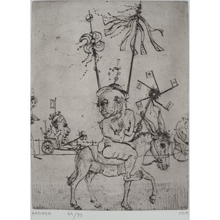 Mordecai Moreh, The Donkey and the Acrobat, 1968, Original Signed Copper Engraving For Sale