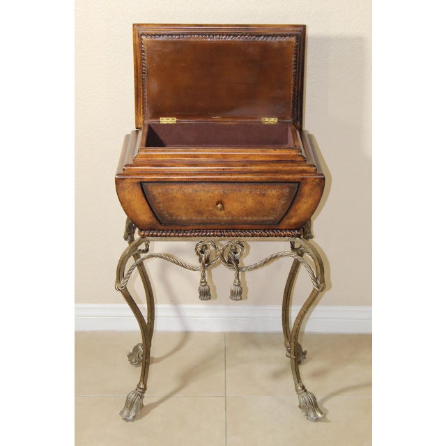 1980s Maitland Smith Vintage Gilt Steel Rope Vanity Table - French Style With Tassel End Legs and Lift-Top Storage For Sale - Image 10 of 12