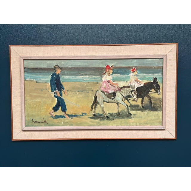 Tage Gavik, Children on Donkeys at the Beach, 1960s, Oil Painting on Canvas, Framed For Sale - Image 12 of 18