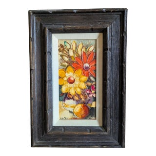 Vintage Still Life Vase of Flowers Painting Framed For Sale