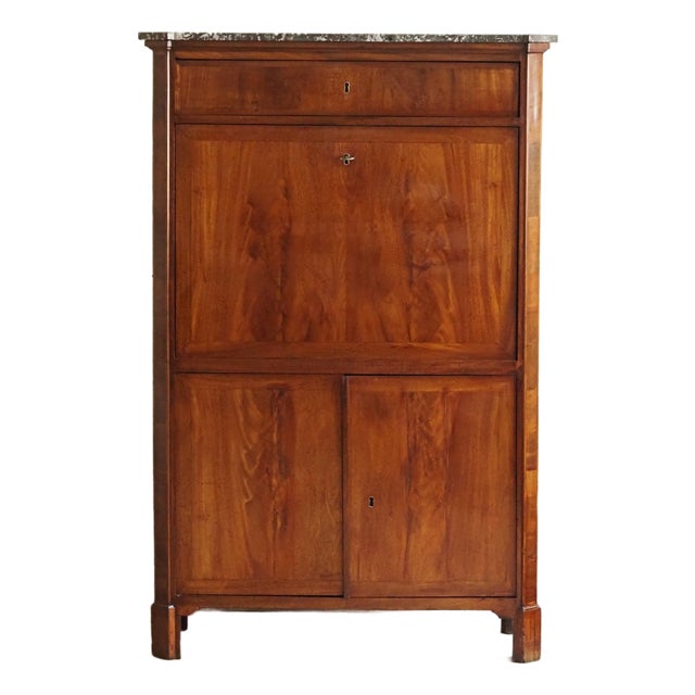 French Secretaire in Mahogany and Marble For Sale