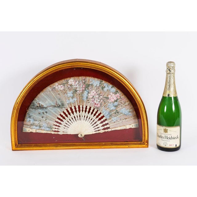 Antique French Framed Hand-Painted Silk Fan Gilded Box Frame, 1700s For Sale - Image 9 of 10