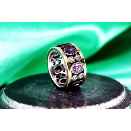 Gold Gold and Silver Ring with White and Colored Stones For Sale - Image 8 of 8