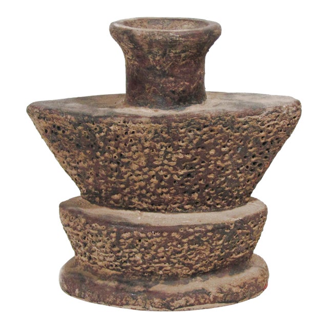 Brutalist Studio Pottery Vase – Hand-Built Stoneware, Volcanic Texture, Circa 1970s For Sale