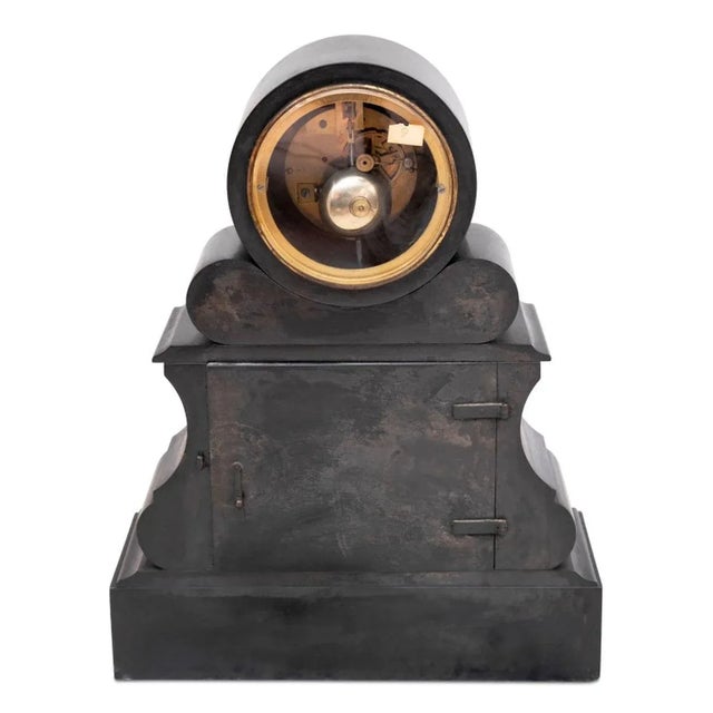 French Patinated Marble and SMantel Clock For Sale - Image 4 of 4