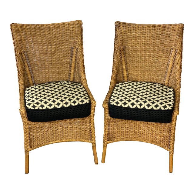 Vintage Rustic Woven Wicker Rattan Accent Chairs a Pair Chairish