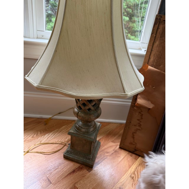 Metal High End Classic Traditional Open-Lattice Table Lamp by the Bradburn Gallery. For Sale - Image 7 of 9