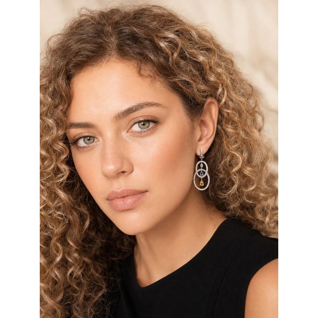 Contemporary 14k White Gold Multi-Gemstone Diamond Drop Earrings, Signed Dd, A Pair For Sale - Image 10 of 10
