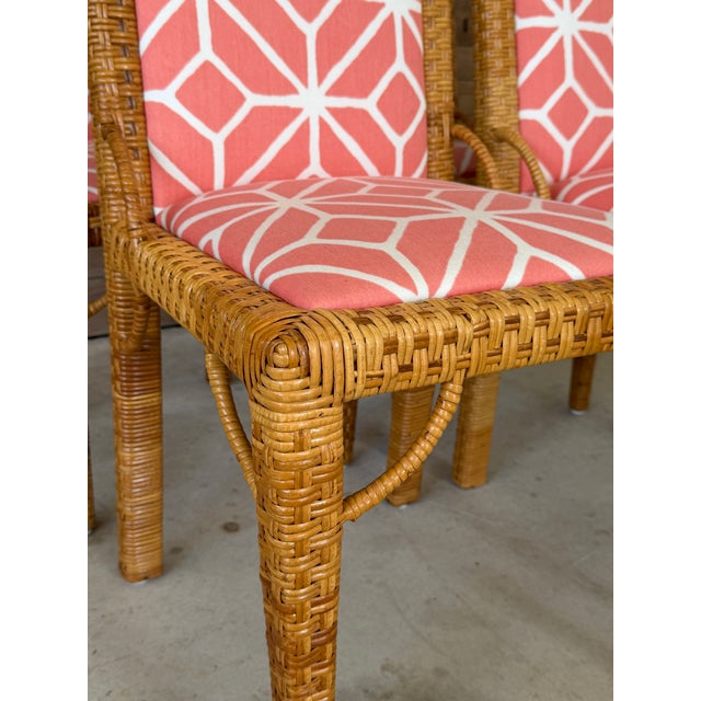 Brown Set of Four Vintage Bielecky Brothers Rattan Wrapped Dining Chairs – Organic Modern For Sale - Image 8 of 12