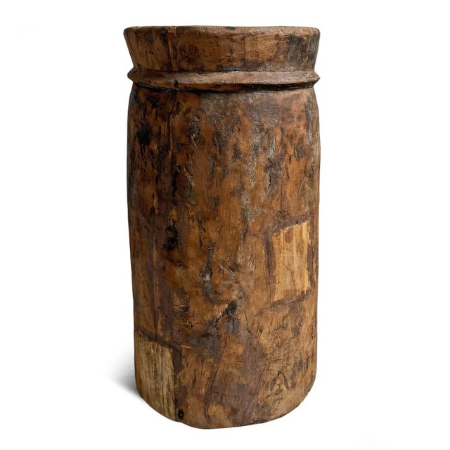 Antique Wood Butter Pot India For Sale - Image 4 of 6