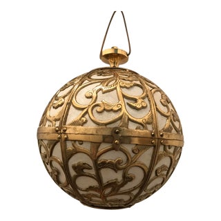 Vintage Brass Filigreed Orb Pendant Light For Sale