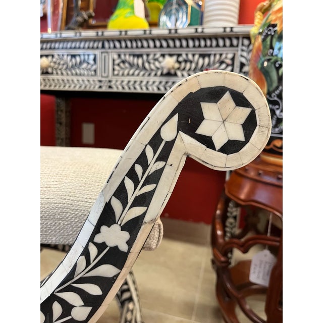 Arhaus Inlaid Bone Bench Seat, Vanity Seat. Black and White For Sale In Tampa - Image 6 of 7
