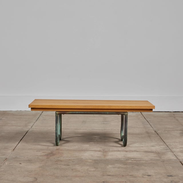 Brown 1950s Bronze Patio Beach Table With Wood Top by Walter Lamb for Brown Jordan, Attributed For Sale - Image 8 of 11