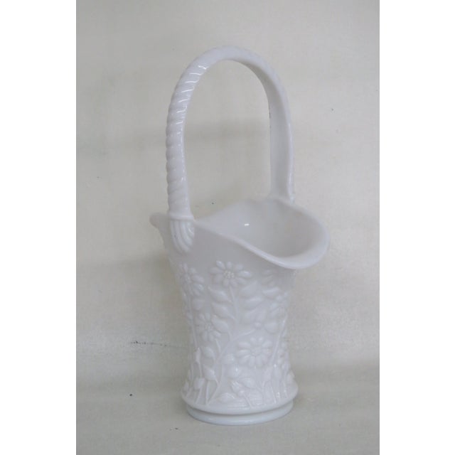 Westmoreland White Milk Glass Daisy Design Basket Vase With Handle For Sale - Image 12 of 12