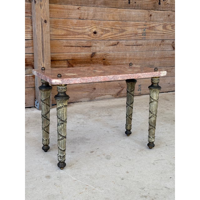 Neoclassical Pink Marble Top Side Table With Gilt Metal Legs, European For Sale - Image 11 of 12