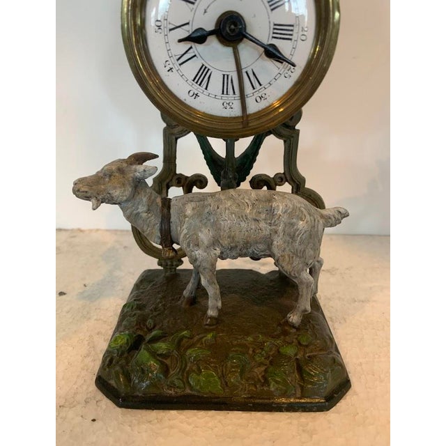 Metal Small Polychrome Spelter Clock with Goat Decoration For Sale - Image 7 of 9