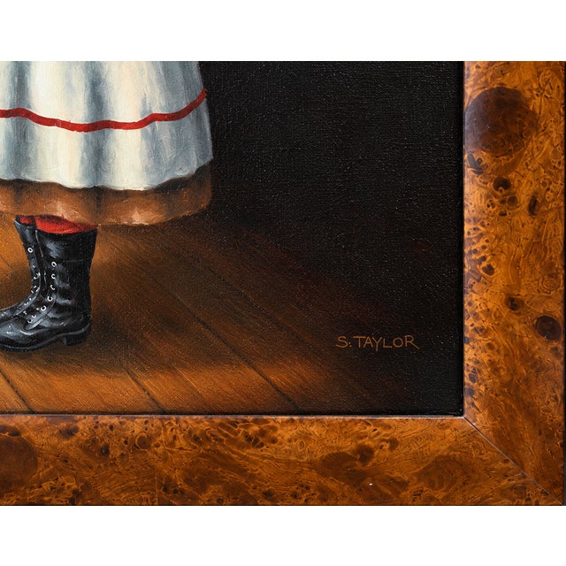 Mid 20th Century American Folk-Style Portrait of a Young Girl by S. Taylor — Oil on Canvas For Sale - Image 5 of 5