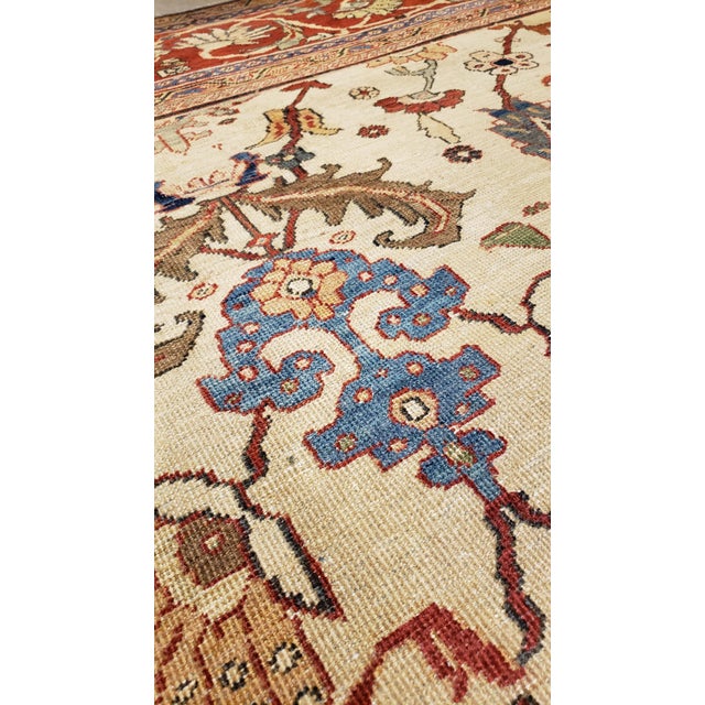 Antique Persian Sultanabad Carpet Ivory, Red, Light Blue, and Green For Sale - Image 4 of 18