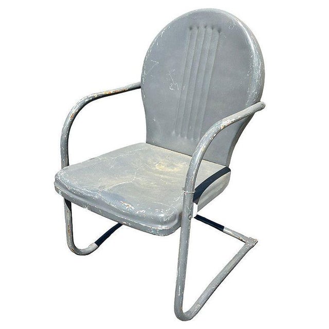 1950s Mid-Century Steel Round Streamline Springer Patio Outdoor Lounge Chair, Pair For Sale - Image 5 of 6