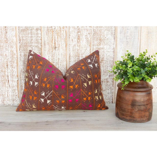 Textile Shri Antique Indian Folk Lumbar Pillow For Sale - Image 7 of 8