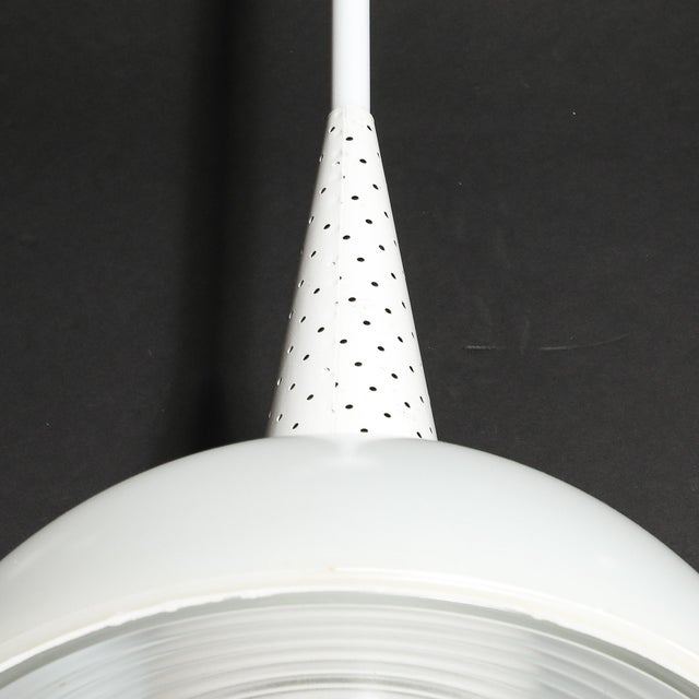 Mid Century Modern White Enamel and Holophane Glass Diffuser Pendant by Mathieu Matégot For Sale - Image 18 of 18