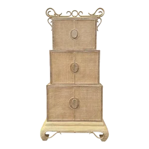 Chinoiserie Rattan Pagoda Style Cabinet With Natural Bent Wood & Pencil Reed Base by Hickory
