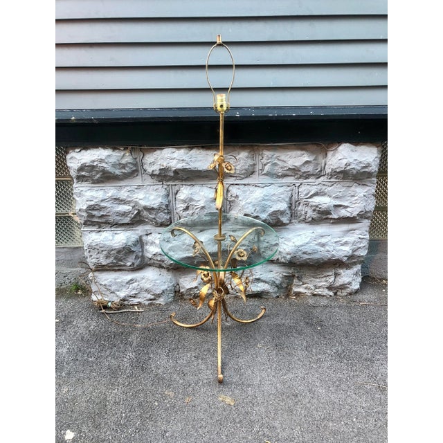 Metal Mid Century Italian Gilt Tole Metal Flowers Floor Lamp Table For Sale - Image 7 of 7