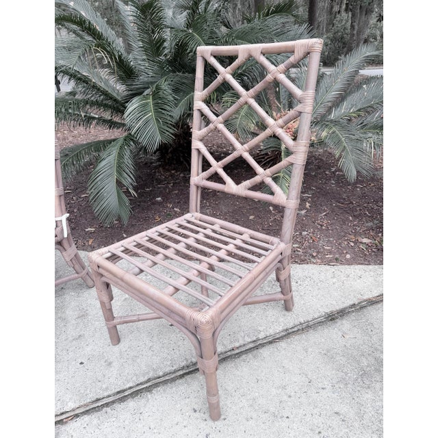 Chinese Chippendale Chinoiserie Rattan Taupe Side Dining Chairs With Zippered Seat Cushion - Set of 6 For Sale In Savannah - Image 6 of 12