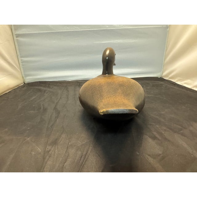 Carved Natural Wood Stained Large 16” Duck Decoy Glass Eyes Vintage For Sale - Image 4 of 10