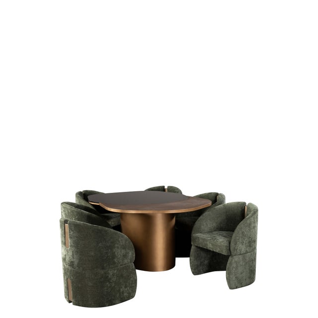 Contemporary Modern 66 Inch Irregular Kaylee Dining Table Set with 6 Green Chairs For Sale - Image 3 of 7