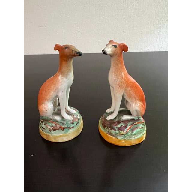 Ceramic A Pair of Antique Staffordshire Decorated Whippets, Circa 1830's For Sale - Image 7 of 12