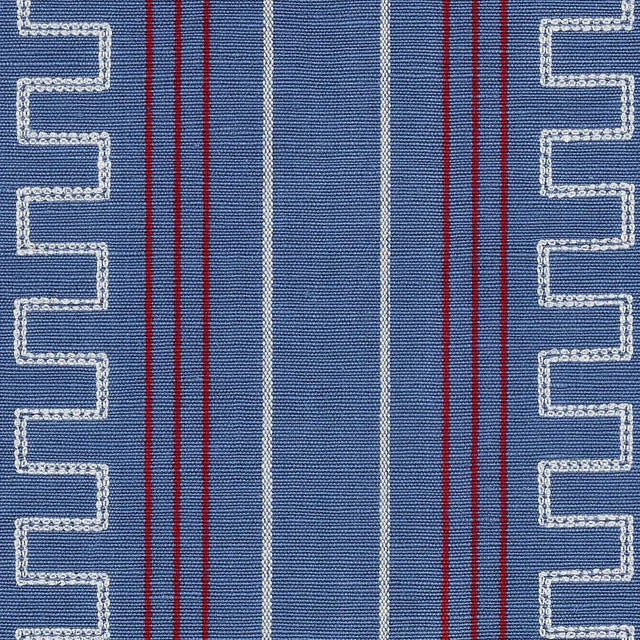 Neoclassical Sample - Schumacher X Mary McDonald Greco Stripe Fabric in Navy For Sale - Image 3 of 5