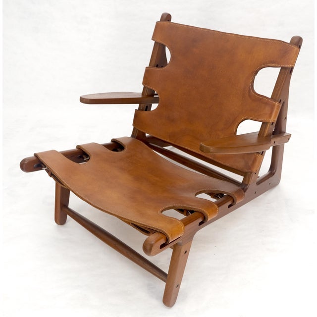 Mid-Century Modern Hunting Chair in Teak Thick Leather Upholstery Lounge Chair MINT For Sale - Image 3 of 18