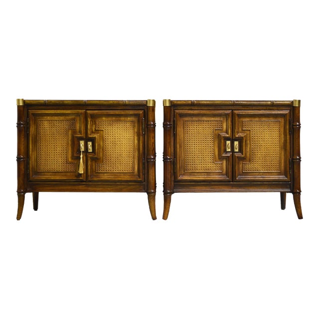 Paint to Order Mid Century Faux Bamboo Nightstands by Stanley Furniture - A Pair For Sale