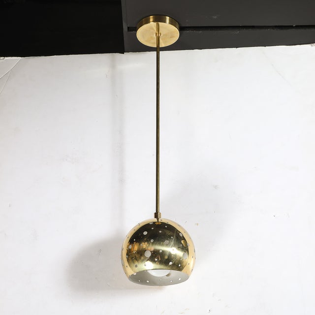 Mid-Century Rounded Brass Pendant Chandelier With Circular Cutout Detailing For Sale - Image 13 of 14