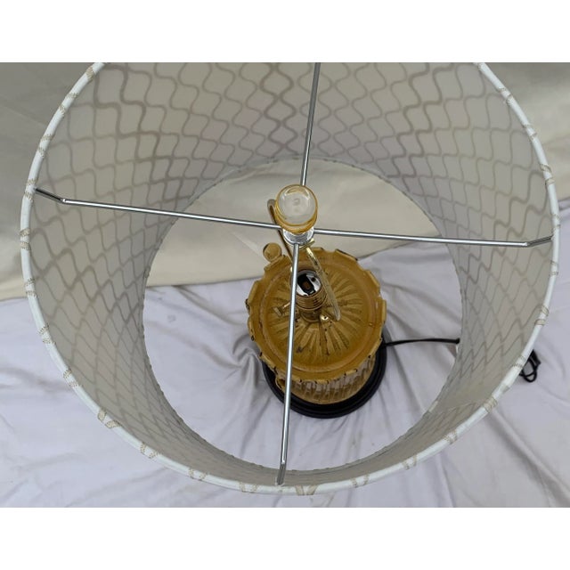 Mid-Century Style Glazed Ceramic Table Lamp With Drum Shade For Sale - Image 9 of 10