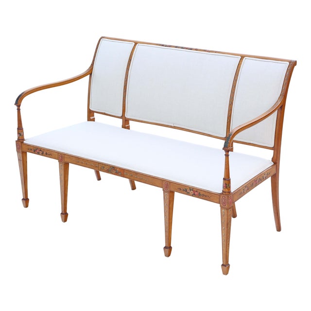 Antique Victorian Decorated Satinwood Sofa, 1800s For Sale