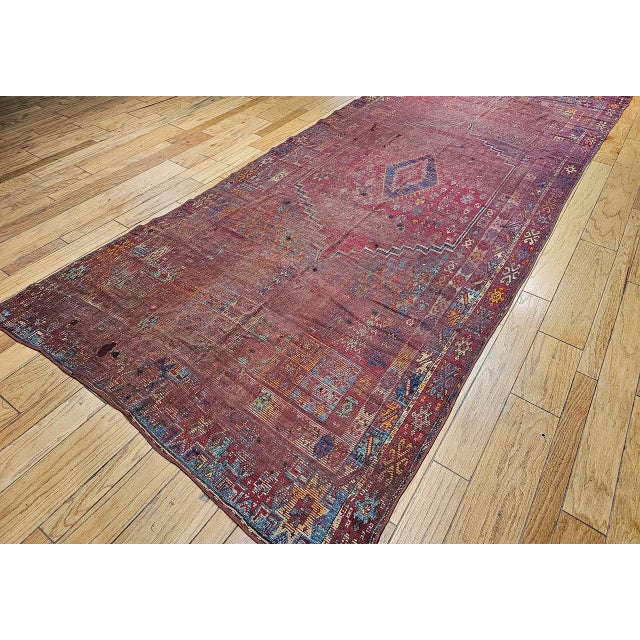 Vintage Moroccan Rug, Hand-Knotted Wool, Geometric Pattern, Soft Red & Yellow, 6’ X 14’ For Sale In Chicago - Image 6 of 18