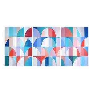Modern Abstract Triptych of Geometric Grid Patterns, Bauhaus Bright Summer, Acrylic Paint on Watercolor Paper by Natalia Roman, 2026