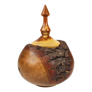 Hand Made Wood Turning Live Edge Lidded Bowl For Sale